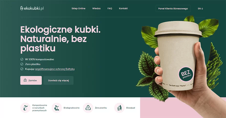 Фото на сайте ekokubki.pl отлично выглядит и подчеркивает направление бренда